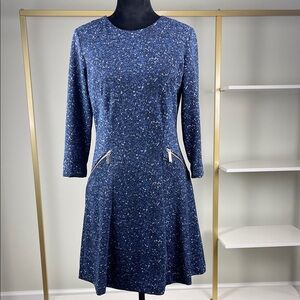 Michael Kors Navy Speckled Fit & Flare Knit Dress  Ladies Size 8